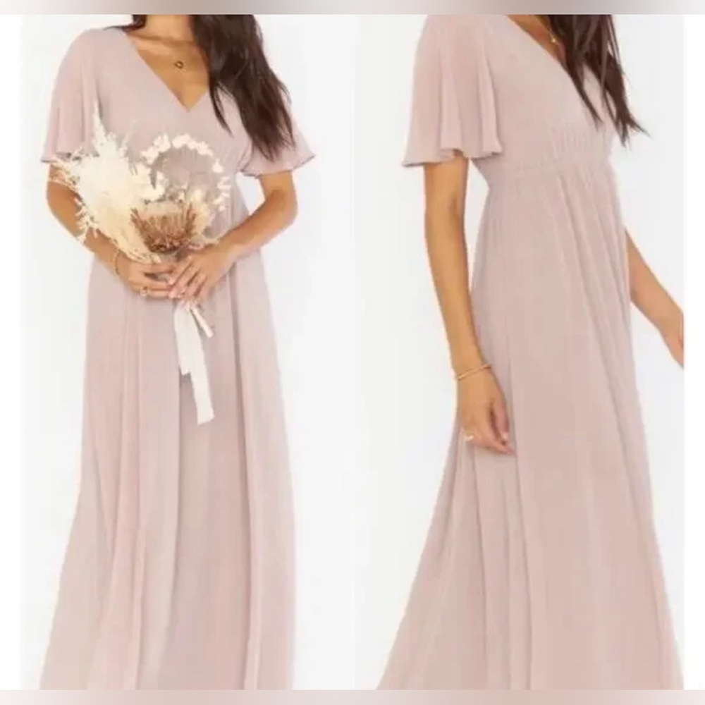 Show Me Your Mumu Neutral Mauve Chiffon Maxi Dress